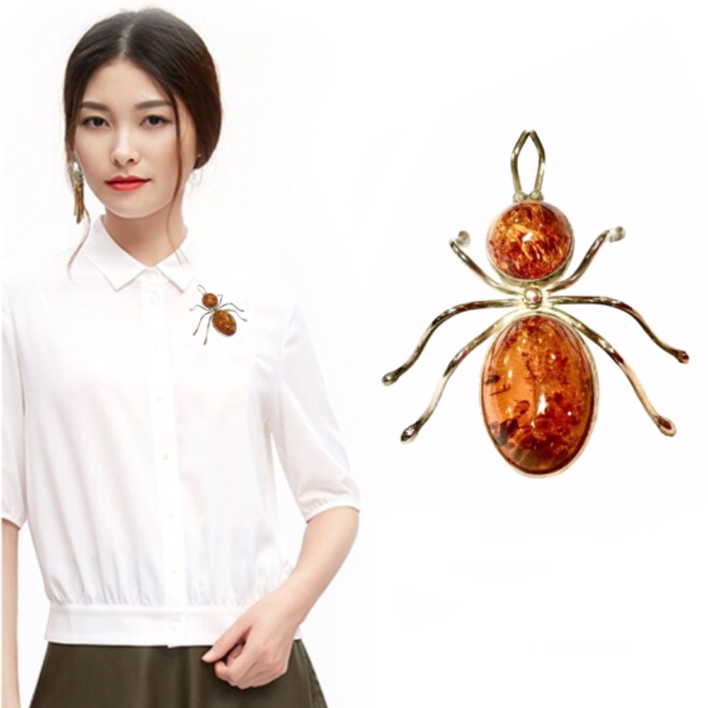 Vintage Sterling Silver Baltic Amber Insect Spider Bug Brooch Pin 1.75” Pristine - Picture 11 of 15